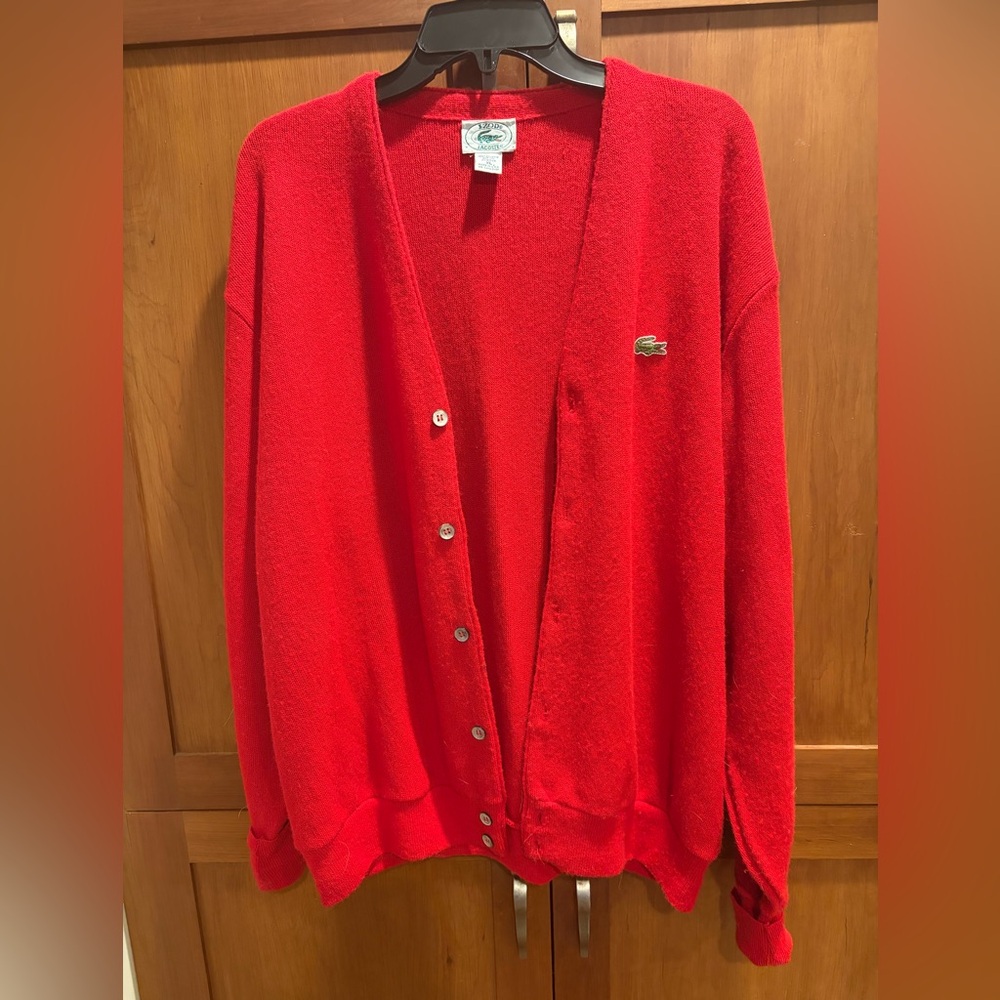 Izod mens Bright Red Cardigan Sweater vintage